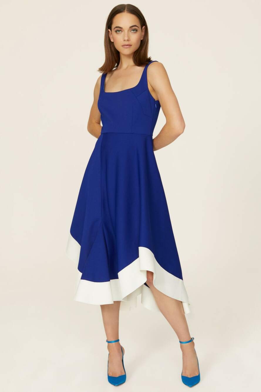 Esteban Cortazar Blue Flamenco Midi Dress Size 10 Romantic
